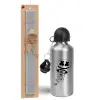 Easter Set, metallic silver aluminum water bottle (500ml) & aromatic flat Easter candle (30cm) (GRAY)