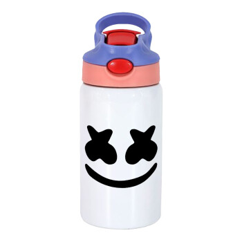 Marshmello, Children's hot water bottle, stainless steel, with safety straw, pink/purple (350ml)