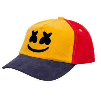 Marshmello, Καπέλο παιδικό Baseball, 100% Βαμβακερό, Low profile, Κίτρινο/Μπλε/Κόκκινο