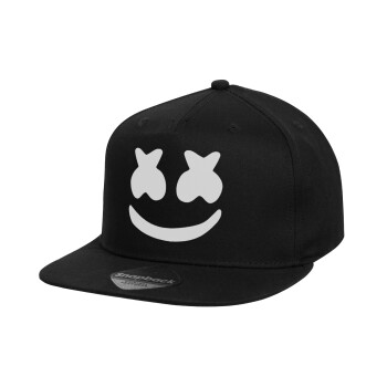 Marshmello, Καπέλο παιδικό Flat Snapback, Μαύρο (100% ΒΑΜΒΑΚΕΡΟ, ΠΑΙΔΙΚΟ, UNISEX, ONE SIZE)