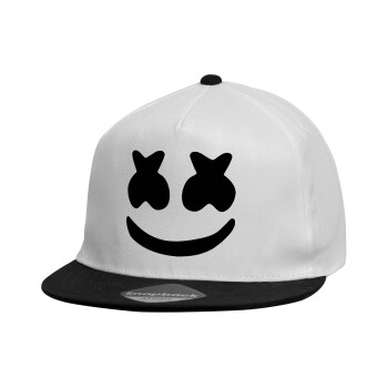 Marshmello, Καπέλο παιδικό Flat Snapback, Λευκό (100% ΒΑΜΒΑΚΕΡΟ, ΠΑΙΔΙΚΟ, UNISEX, ONE SIZE)