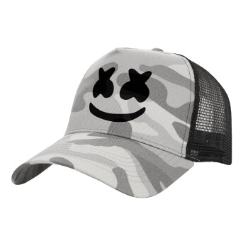 Marshmello, Adult Structured Trucker Hat, with Mesh, (Camouflage) Army Camo (100% COTTON, ADULT, UNISEX, ONE SIZE)