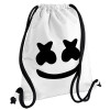 Marshmello, Τσάντα πλάτης πουγκί GYMBAG λευκή, με τσέπη (40x48cm) & χονδρά κορδόνια