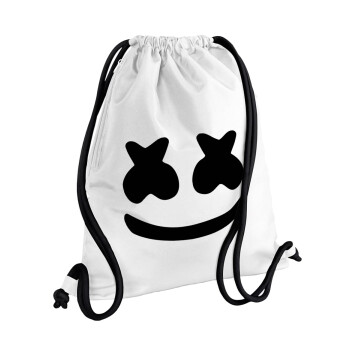 Marshmello, Backpack pouch GYMBAG white, with pocket (40x48cm) & thick cords