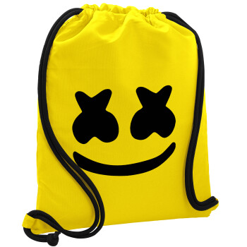 Marshmello, Τσάντα πλάτης πουγκί GYMBAG Κίτρινη, με τσέπη (40x48cm) & χονδρά κορδόνια