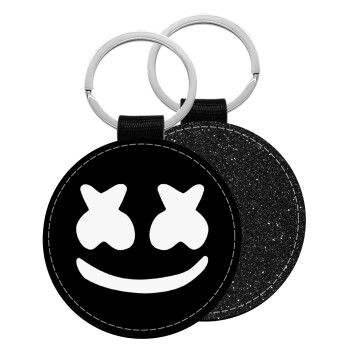 Marshmello, Μπρελόκ Δερματίνη, στρογγυλό ΜΑΥΡΟ (5cm)