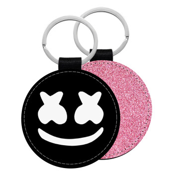 Marshmello, Μπρελόκ Δερματίνη, στρογγυλό ΡΟΖ (5cm)