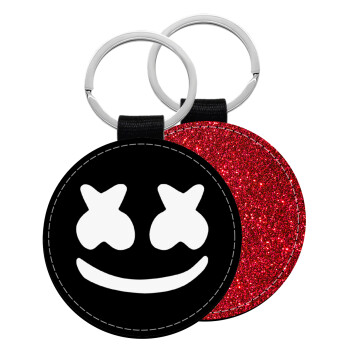 Marshmello, Μπρελόκ Δερματίνη, στρογγυλό ΚΟΚΚΙΝΟ (5cm)