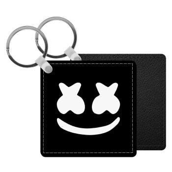Marshmello, Μπρελόκ Δερματίνη, τετράγωνο ΜΑΥΡΟ (5x5cm)