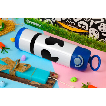 Marshmello, Easter candle, Childrens hot water bottle, stainless steel, with safety straw, BLUE (500ml)