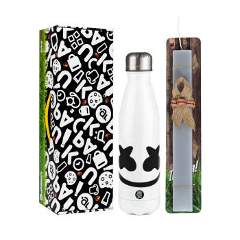 Marshmello, Easter candle, metallic white thermos bottle (500ml) & aromatic flat candle (30cm) (GRAY)