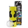 Neon Yellow Travel Tumbler θερμό, μεταλλικό καλαμάκι(Ανωξείδωτο 304 Food grade, BPA free, 600ml)