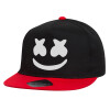 Children's Flat Snapback Hat, Black/Red (100% COTTON, CHILDREN'S, UNISEX, ONE SIZE)