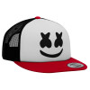 Adult Foam Flat Snapback with Mesh Red-White-Black (POLYESTER, ADULT, UNISEX, ONE SIZE)