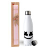 Easter Set, metallic stainless steel water bottle (750ml) & scented flat Easter candle (30cm) (PINK)