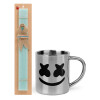 Easter Set, metallic thermal cup (300ml) & aromatic flat Easter candle (30cm) (TURQUOISE)