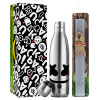 Easter Set, metallic stainless thermos flask (500ml) & scented flat Easter candle (30cm) (GRAY)