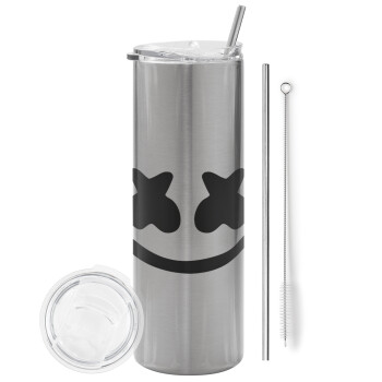 Marshmello, Tumbler stainless steel Silver 600ml, with metal straw & cleaning brush