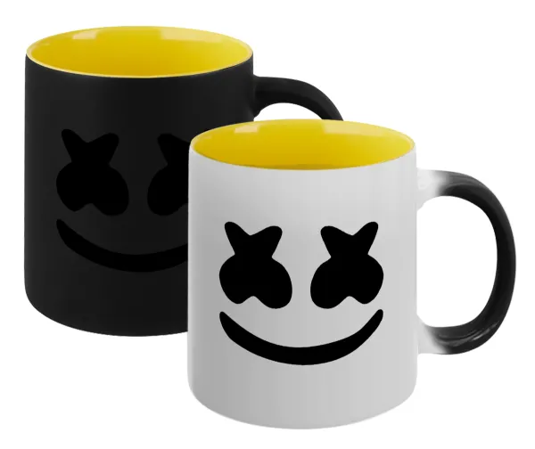 Marshmello — Κούπα Μαγική εσωτερικό κίτρινη, κεραμική 330ml που αλλάζει χρώμα με το ζεστό ρόφημα