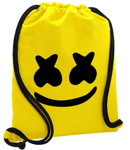 Marshmello — Τσάντα πλάτης πουγκί GYMBAG Κίτρινη, με τσέπη (40x48cm) & χονδρά κορδόνια