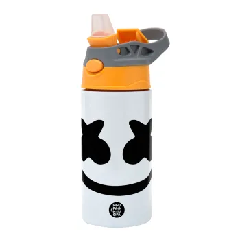 Marshmello, Children's hot water bottle, stainless steel, with safety straw, Orange/Grey (360ml) BPA-FREE