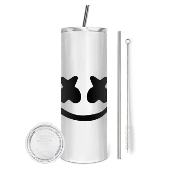 Marshmello, Tumbler ποτήρι θερμό από ανοξείδωτο ατσάλι 600ml, με μεταλλικό καλαμάκι & βούρτσα καθαρισμού