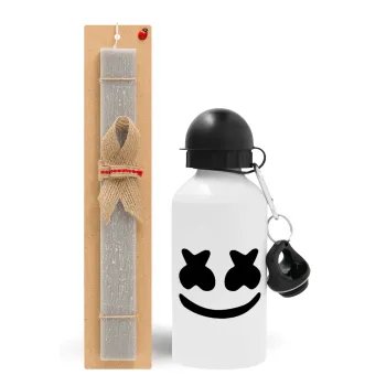 Marshmello, Easter Set, metallic aluminum water bottle (500ml) & aromatic flat Easter candle (30cm) (GRAY)