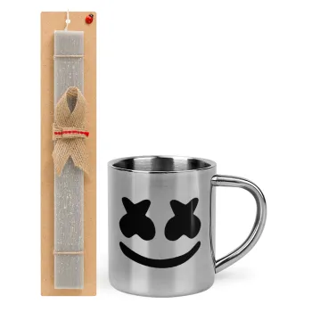Marshmello, Easter Set, metallic thermal cup (300ml) & Easter aromatic flat candle (30cm) (GRAY)