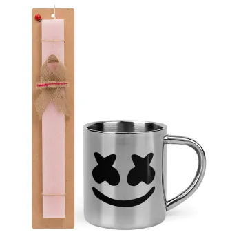 Marshmello, Easter Set, metallic thermal cup (300ml) & aromatic flat Easter candle (30cm) (PINK)