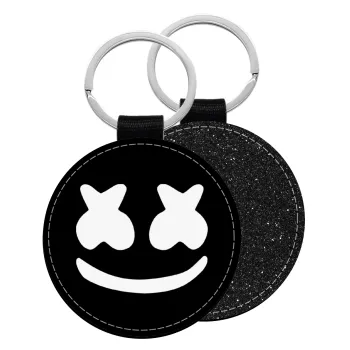 Marshmello, Μπρελόκ Δερματίνη, στρογγυλό ΜΑΥΡΟ (5cm)