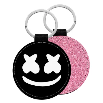 Marshmello, Μπρελόκ Δερματίνη, στρογγυλό ΡΟΖ (5cm)