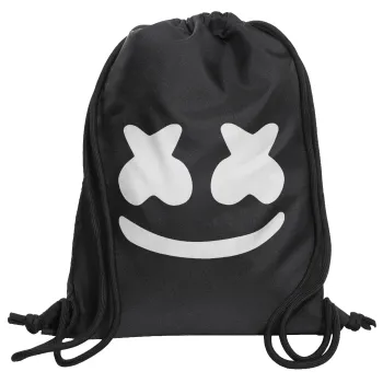 Marshmello, Backpack pouch GYMBAG Black, with pocket (40x48cm) & thick cords