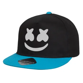 Marshmello, Καπέλο παιδικό Flat Snapback, Μαύρο/Μπλε (100% ΒΑΜΒΑΚΕΡΟ, ΠΑΙΔΙΚΟ, UNISEX, ONE SIZE)