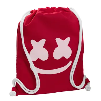 Marshmello, Τσάντα πλάτης πουγκί GYMBAG Κόκκινη, με τσέπη (40x48cm) & χονδρά κορδόνια