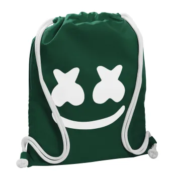 Marshmello, Τσάντα πλάτης πουγκί GYMBAG BOTTLE GREEN, με τσέπη (40x48cm) & χονδρά λευκά κορδόνια