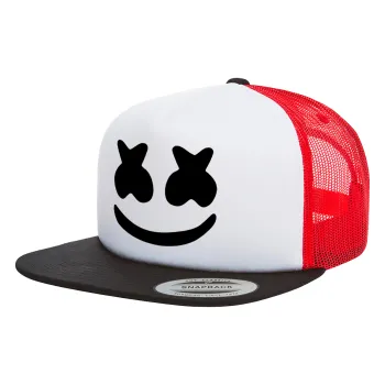 Marshmello, Καπέλο Ενηλίκων Foam Flat Snapback με Δίχτυ Μαύρο-Λευκό-Κόκκινο (POLYESTER, ΕΝΗΛΙΚΩΝ, UNISEX, ONE SIZE)