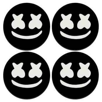 Marshmello, ΣΕΤ 4 Σουβέρ ξύλινα στρογγυλά (9cm)