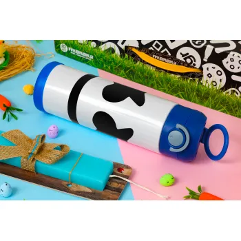 Marshmello, Easter candle, Childrens hot water bottle, stainless steel, with safety straw, BLUE (500ml)