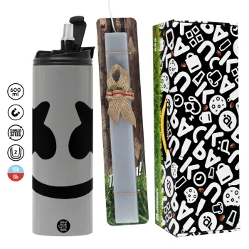 Marshmello, Easter candle with Grey Tumbler Thermo 600ml & aromatic flat candle (30cm) (GREY)