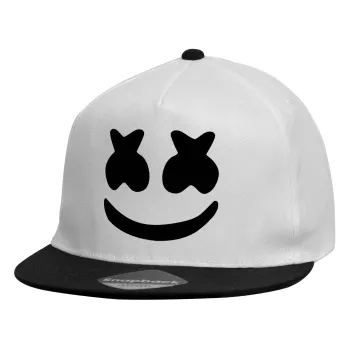 Marshmello, Child's Flat Snapback Hat, White (100% COTTON, CHILDREN'S, UNISEX, ONE SIZE)