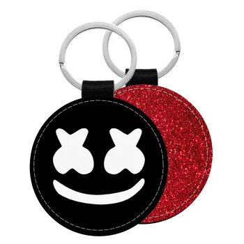 Marshmello, Μπρελόκ Δερματίνη, στρογγυλό ΚΟΚΚΙΝΟ (5cm)