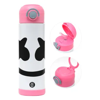 Marshmello, Παιδικό παγούρι θερμό, ανοξείδωτο, με καλαμάκι ασφαλείας, ΡΟΖ (500ml)