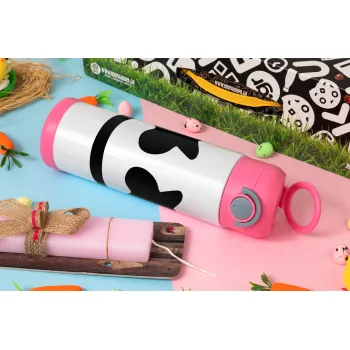 Marshmello, Easter candle, Childrens hot water bottle, stainless steel, with safety straw, PINK (500ml)