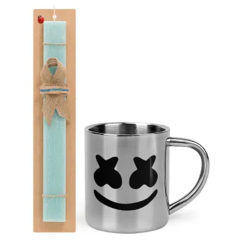 Marshmello, Easter Set, metallic thermal cup (300ml) & aromatic flat Easter candle (30cm) (TURQUOISE)