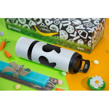 Marshmello, Easter candle,Travel Tumbler 2 Lids, with metal straw & cleaning brush & aromatic flat candle (30cm) (BLUE)