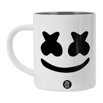 Marshmello, Λευκή Ανοξείδωτη Μεταλλική Κούπα 450ml - Διπλού Τοιχώματος 