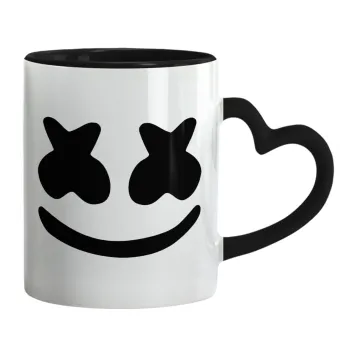 Marshmello, Κούπα καρδιά χερούλι μαύρη, κεραμική, 330ml