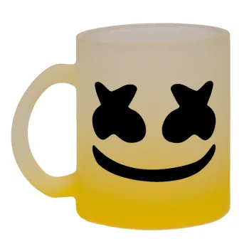 Marshmello, Κούπα γυάλινη δίχρωμη με βάση το κίτρινο ματ, 330ml