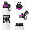 Metallic water bottle with safety lid, 850ml aluminum