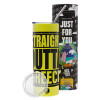 Neon Yellow Travel Tumbler θερμό, μεταλλικό καλαμάκι(Ανωξείδωτο 304 Food grade, BPA free, 600ml)